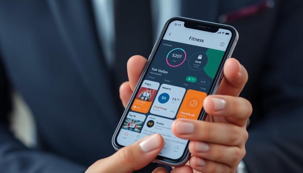 Tampilan berbagai aplikasi fitness pada smartphone untuk mendukung strategi latihan terstruktur Tampilan berbagai aplikasi fitness pada smartphone untuk mendukung strategi latihan terstruktur